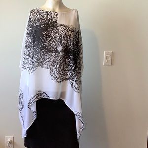 Ronen Chen poncho style White with black flowers blouse and cami